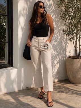 Burberry Cream Logo Print Cotton Canvas Regular Fit Straight leg Trouser 4